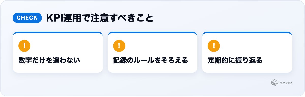 KPI運用で注意すべきこと:数字だけを追わない、記録のルールをそろえる、定期的に振り返る